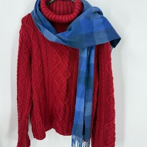 Lochmere 100% cashmere blue check plaid fringe Scarf OS NWT